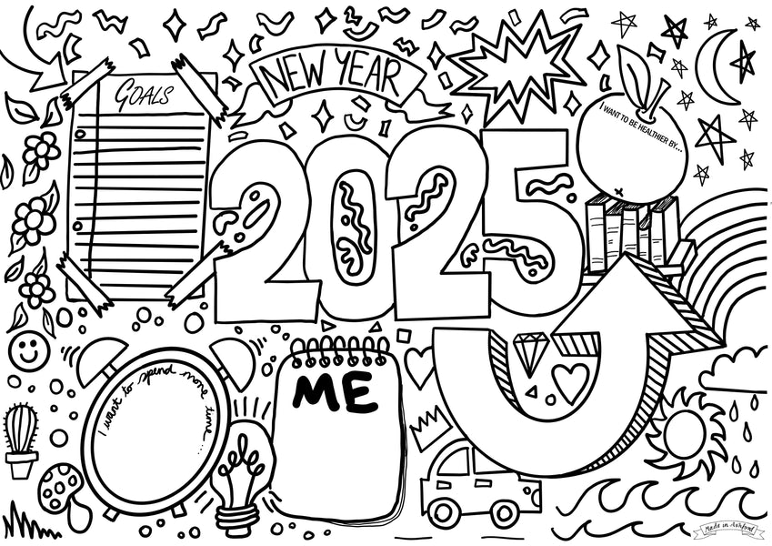 2025 New Year Free journal page & colouring in sheet