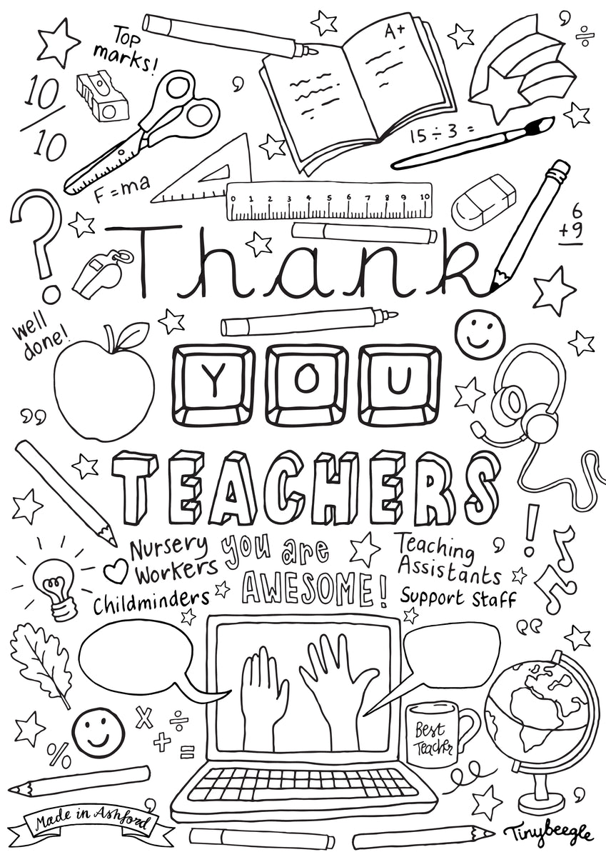 Thank you Teachers Colouring in Sheet – Made in Ashford