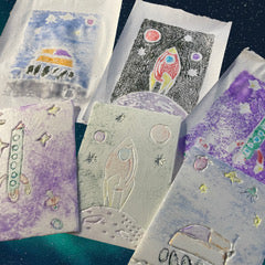 Rockets, Rovers & Robots Space themed block printing workshop Saturday 22nd February 11 - 12