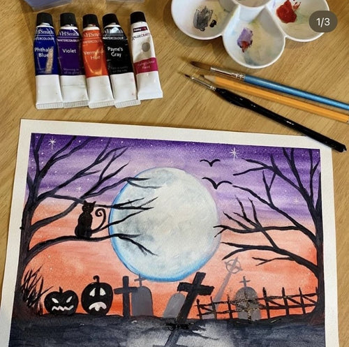 Watercolour Halloween scene workshop Tuesday 29th October 12 - 1:30