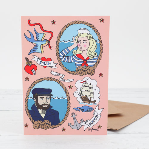 Sailor girl and boy vintage nautical greetings card