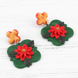 Green poinsettia earrings