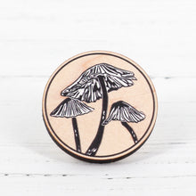 Load image into Gallery viewer, Inkcap Mushroom lino print wooden pin badge