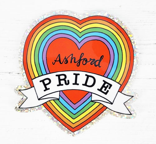 Pride Ashford rainbow heart holographic sticker