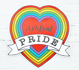 Pride Ashford rainbow heart sticker