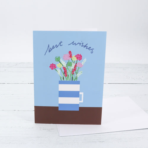 Best wishes flowers in mug greetings card