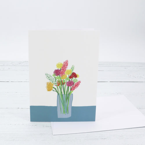 Flowers in vase greetings card